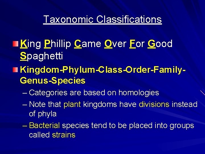 Taxonomic Classifications King Phillip Came Over For Good Spaghetti Kingdom-Phylum-Class-Order-Family. Genus-Species – Categories are