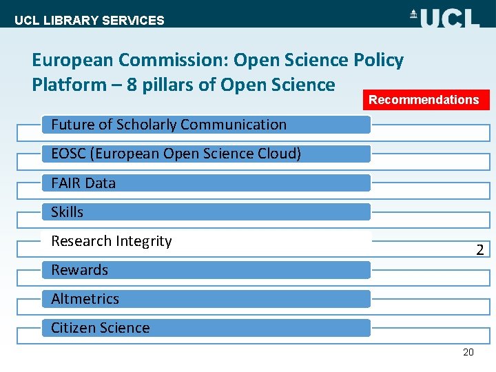 UCL LIBRARY SERVICES European Commission: Open Science Policy Platform – 8 pillars of Open