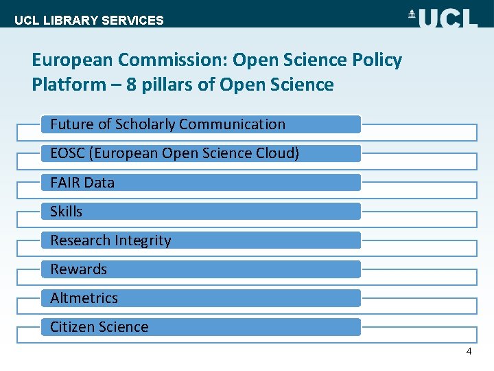 UCL LIBRARY SERVICES European Commission: Open Science Policy Platform – 8 pillars of Open