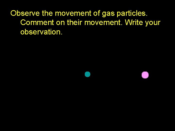 Observe the movement of gas particles. Comment on their movement. Write your observation.  Observe the movement of gas particles. Comment on their movement. Write your observation.