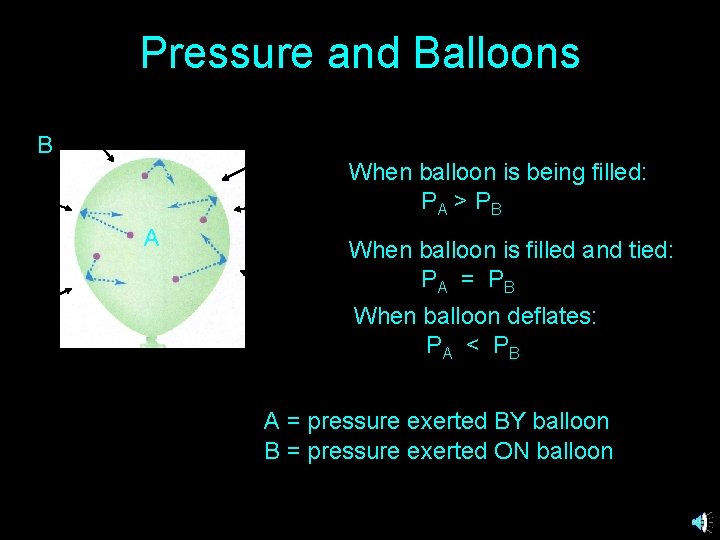 Pressure and Balloons B When balloon is being filled: PA > P B A Pressure and Balloons B When balloon is being filled: PA > P B A