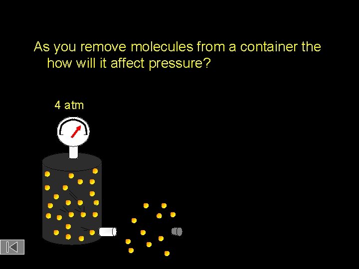 As you remove molecules from a container the how will it affect pressure? 4 As you remove molecules from a container the how will it affect pressure? 4