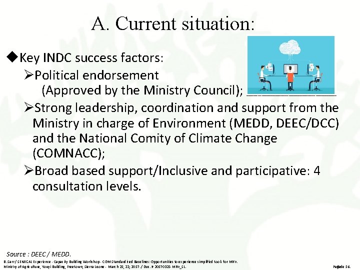 A. Current situation: Key INDC success factors: ØPolitical endorsement (Approved by the Ministry Council);