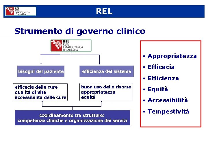 REL Strumento di governo clinico • Appropriatezza • Efficacia • Efficienza • Equità •