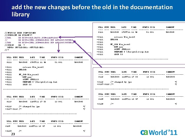 add the new changes before the old in the documentation library VVLL SYNC USER