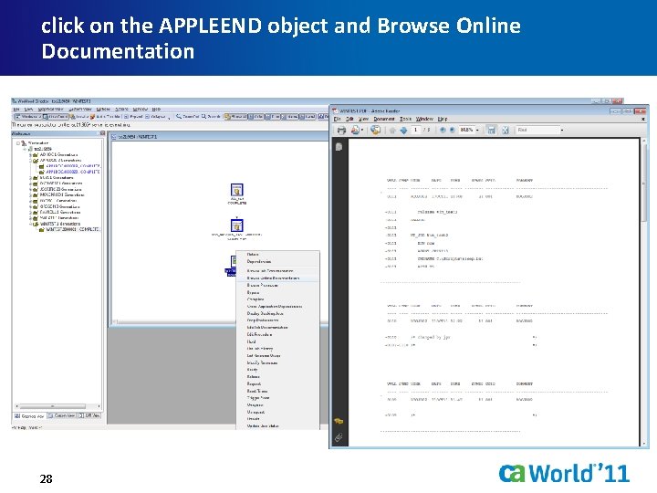 click on the APPLEEND object and Browse Online Documentation 28 