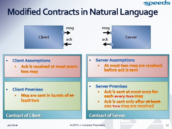Modified Contracts in Natural Language Client msg ack Server every two Contract of Client