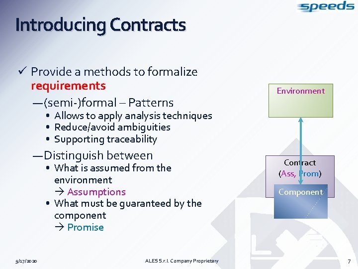 Introducing Contracts ü Provide a methods to formalize requirements — (semi-)formal – Patterns Environment