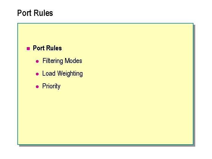 Port Rules n Port Rules l Filtering Modes l Load Weighting l Priority 