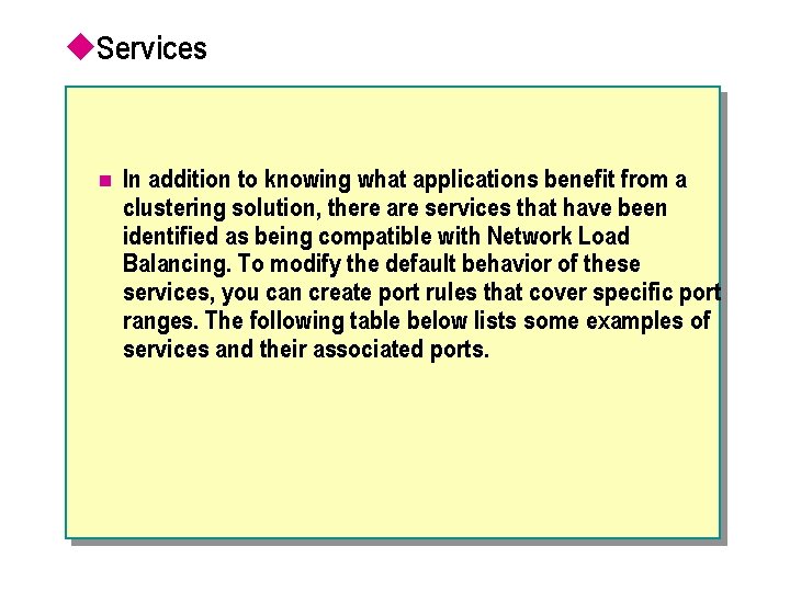 u. Services n In addition to knowing what applications benefit from a clustering solution,