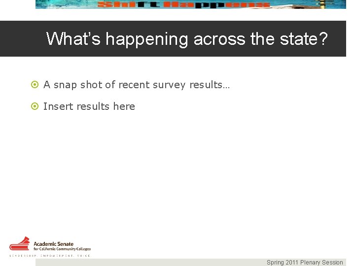 What’s happening across the state? A snap shot of recent survey results… Insert results