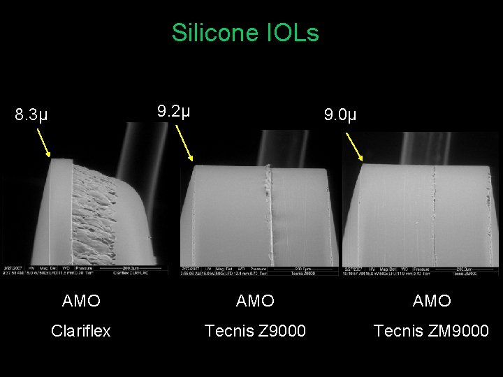 Silicone IOLs 9. 2µ 8. 3µ 9. 0µ AMO AMO Clariflex Tecnis Z 9000