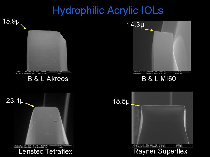 Hydrophilic Acrylic IOLs 15. 9µ 14. 3µ B & L Akreos 23. 1µ Lenstec