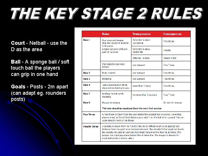 Court - Netball - use the D as the area Ball - A sponge