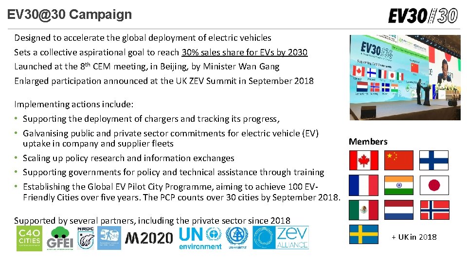 EV 30@30 Campaign Designed to accelerate the global deployment of electric vehicles Sets a