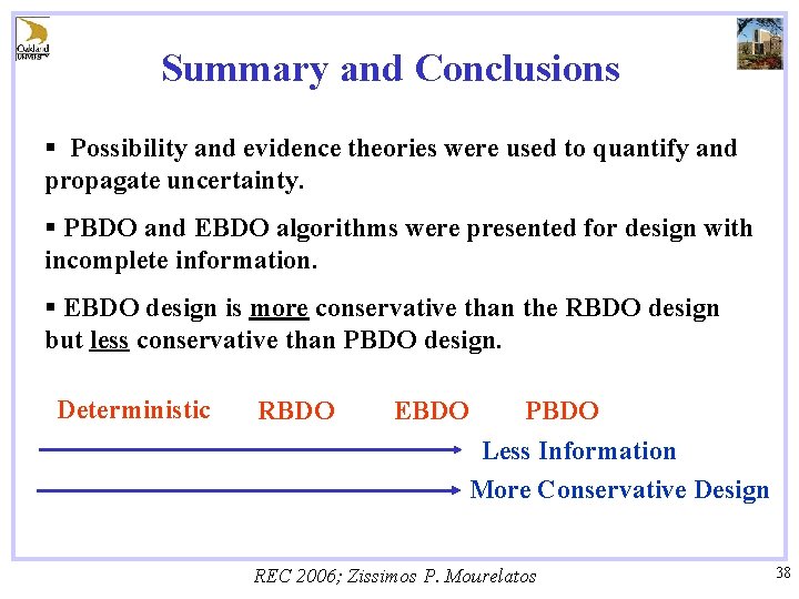 Summary and Conclusions § Possibility and evidence theories were used to quantify and propagate