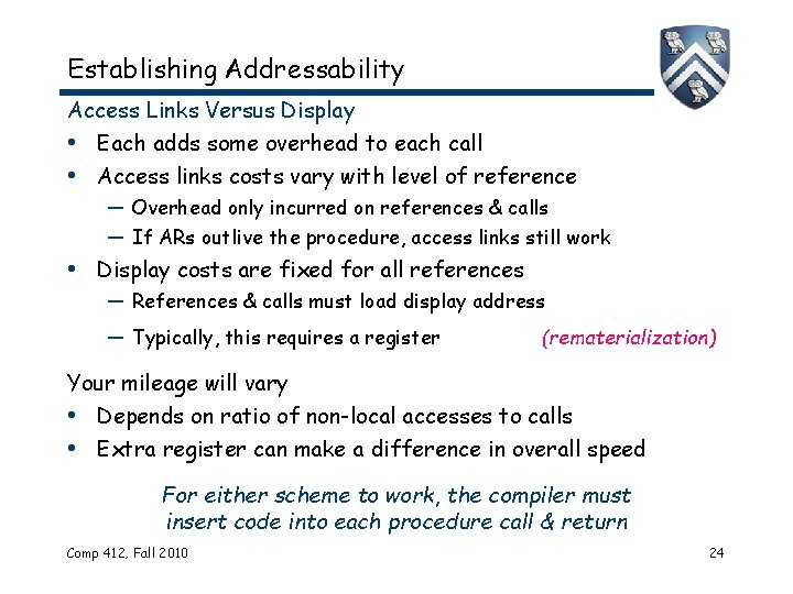 Establishing Addressability Access Links Versus Display • Each adds some overhead to each call