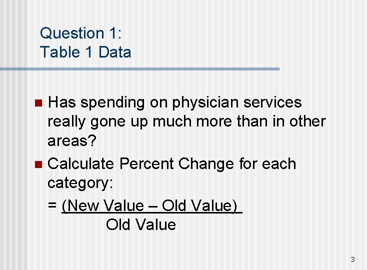 Question 1: Table 1 Data Has spending on physician services really gone up much