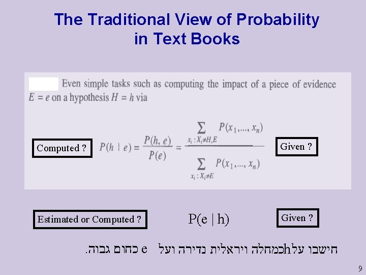 The Traditional View of Probability in Text Books Given ? Computed ? Estimated or