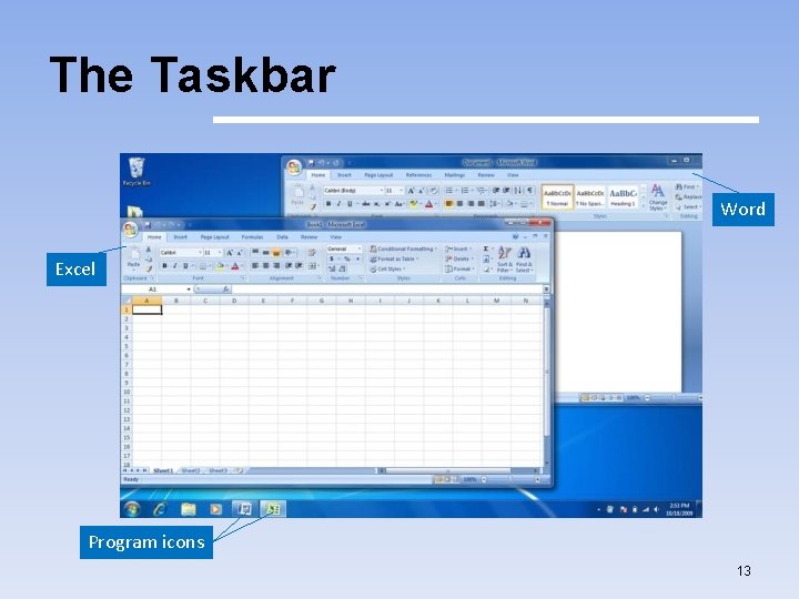 The Taskbar Word Excel Program icons 13 