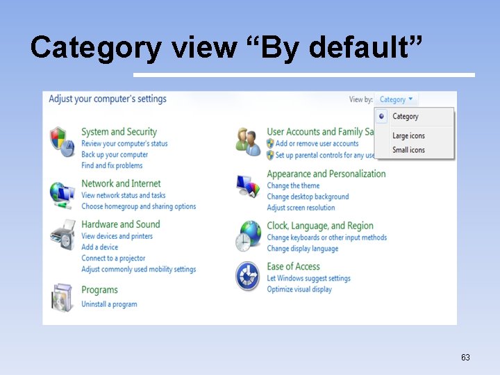 Category view “By default” 63 