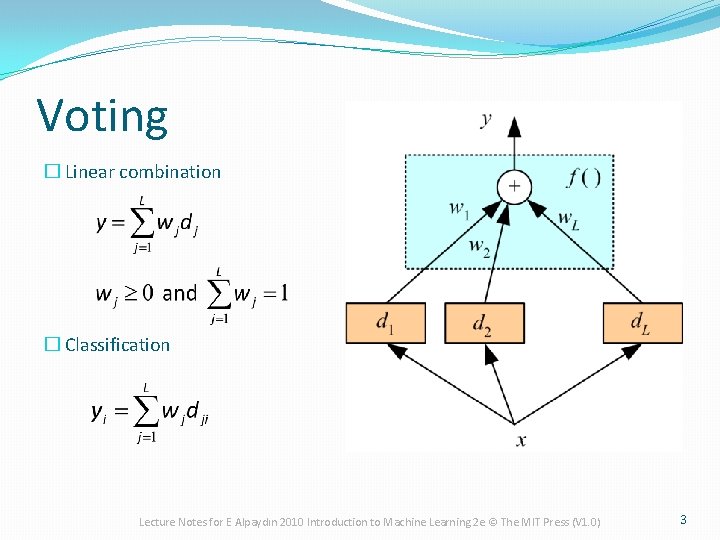 Voting � Linear combination � Classification Lecture Notes for E Alpaydın 2010 Introduction to Voting � Linear combination � Classification Lecture Notes for E Alpaydın 2010 Introduction to