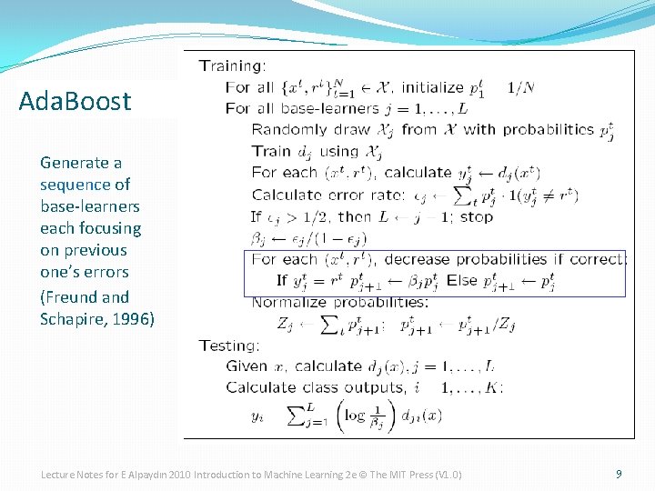 Ada. Boost Generate a sequence of base-learners each focusing on previous one’s errors (Freund Ada. Boost Generate a sequence of base-learners each focusing on previous one’s errors (Freund
