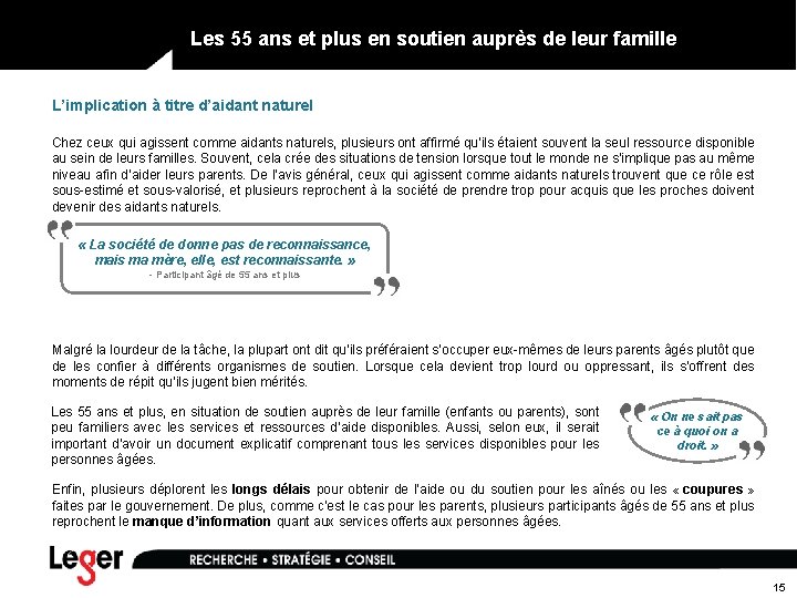 Les 55 ans et plus en soutien auprès de leur famille L’implication à titre