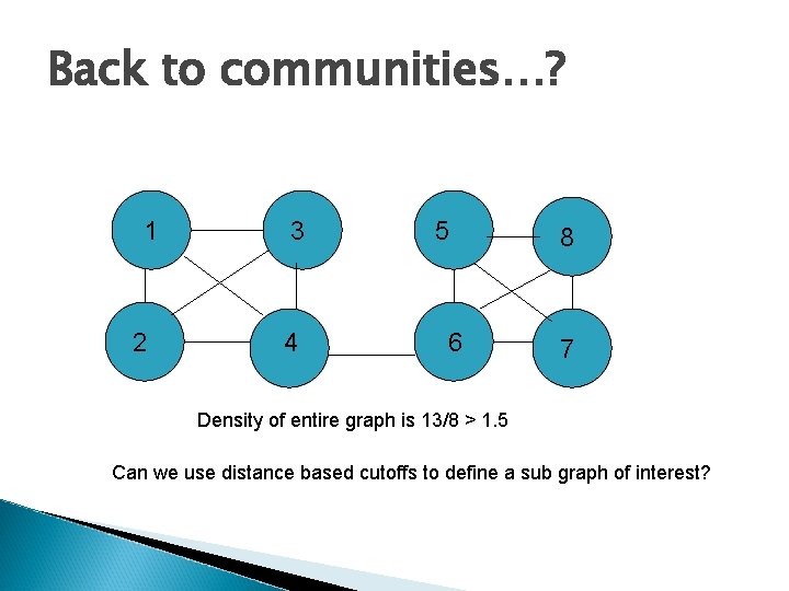 Back to communities…? 1 2 3 4 5 6 8 7 Density of entire