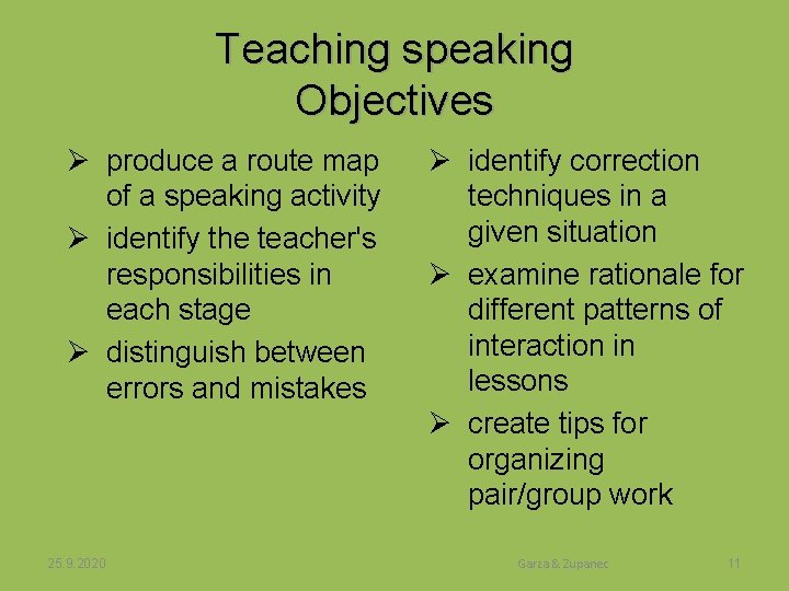 Teaching speaking Objectives produce a route map of a speaking activity identify the teacher's