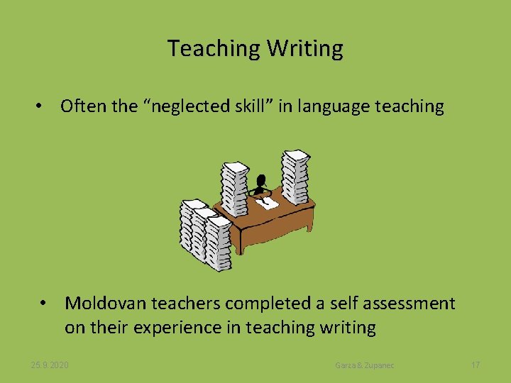 Teaching Writing • Often the “neglected skill” in language teaching • Moldovan teachers completed