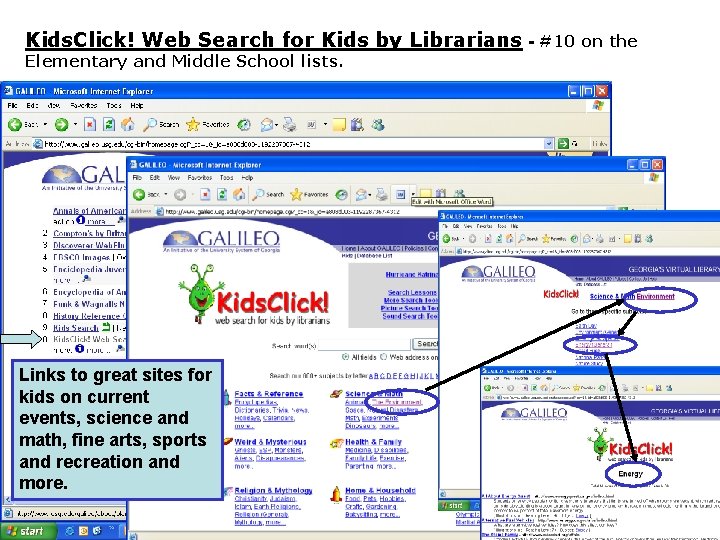 Kids. Click! Web Search for Kids by Librarians - #10 on the Elementary and