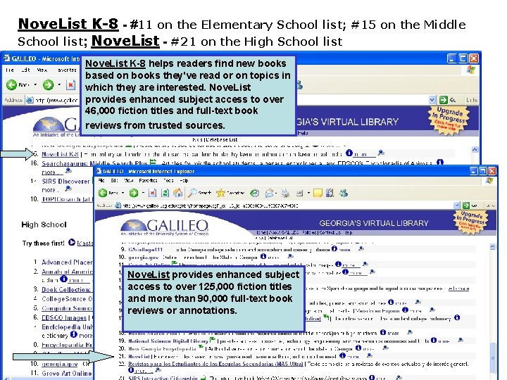 Nove. List K-8 - #11 on the Elementary School list; #15 on the Middle