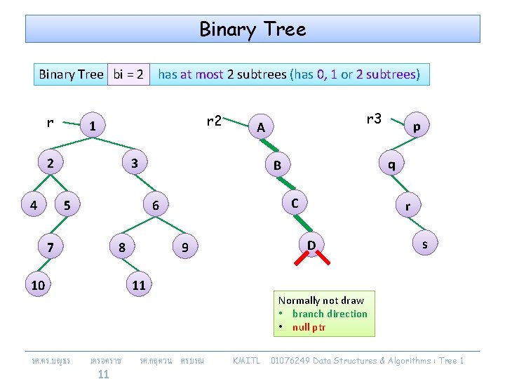 Binary Tree bi = 2 has at most 2 subtrees (has 0, 1 or