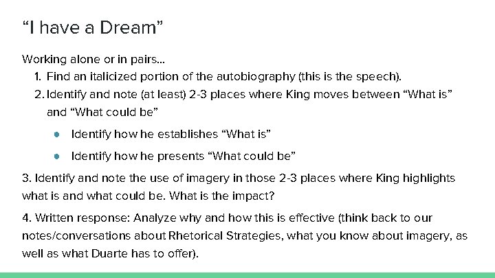 “I have a Dream” Working alone or in pairs. . . 1. Find an