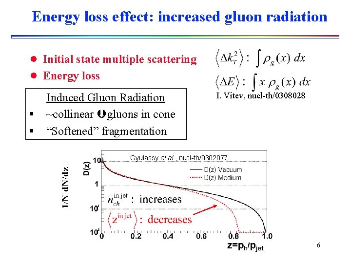 Energy loss effect: increased gluon radiation l Initial state multiple scattering l Energy loss
