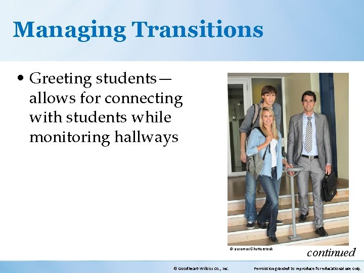 Managing Transitions • Greeting students— allows for connecting with students while monitoring hallways ©