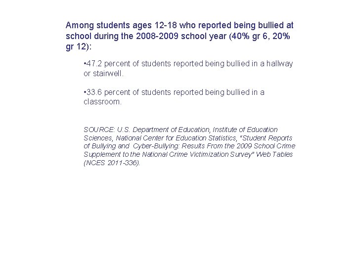 Among students ages 12 -18 who reported being bullied at school during the 2008