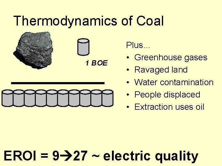 Thermodynamics of Coal 1 BOE Plus… • Greenhouse gases • Ravaged land • Water