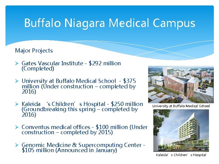 Buffalo Niagara Medical Campus Major Projects Ø Gates Vascular Institute - $292 million (Completed)