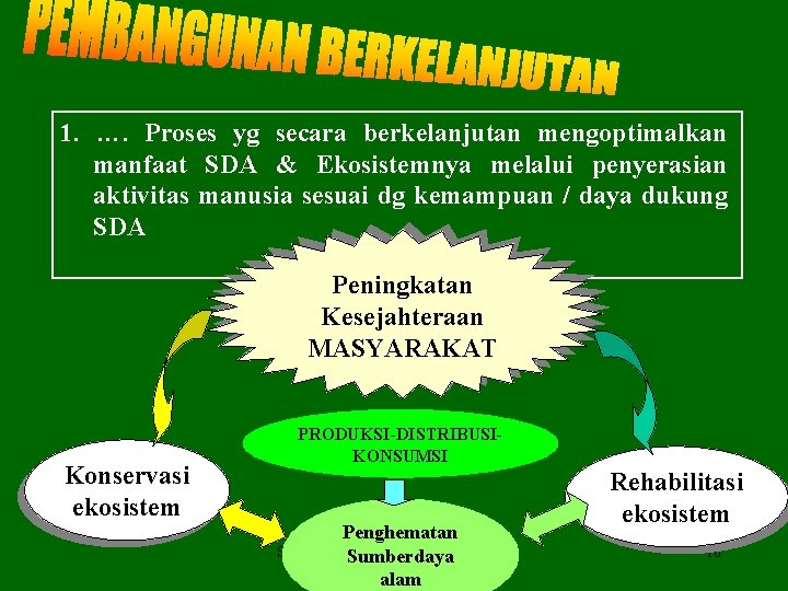 1. …. Proses yg secara berkelanjutan mengoptimalkan manfaat SDA & Ekosistemnya melalui penyerasian aktivitas