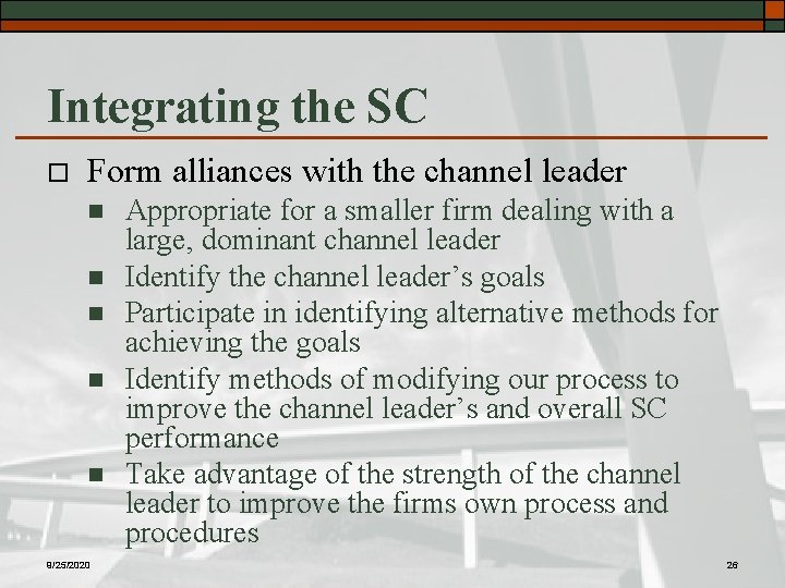 Integrating the SC o Form alliances with the channel leader n n n 9/25/2020