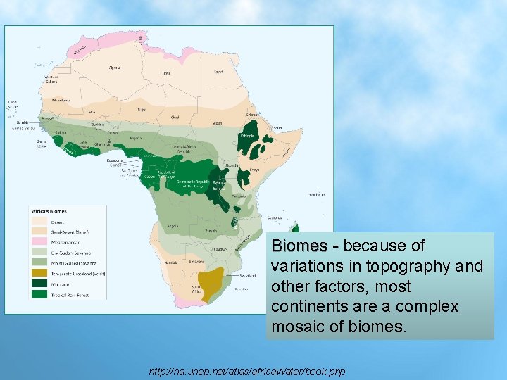 Biomes - because of variations in topography and other factors, most continents are a