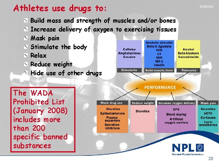Athletes use drugs to: 9/25/2020 Build mass and strength of muscles and/or bones Increase