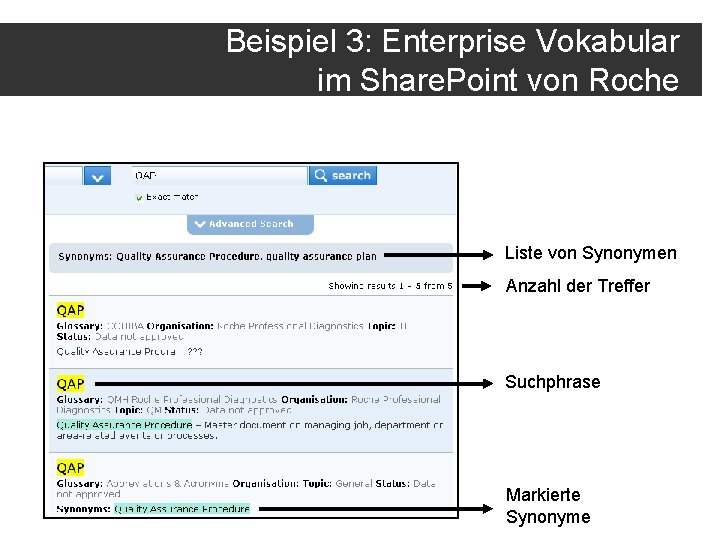 Beispiel 3: Enterprise Vokabular im Share. Point von Roche Liste von Synonymen Anzahl der