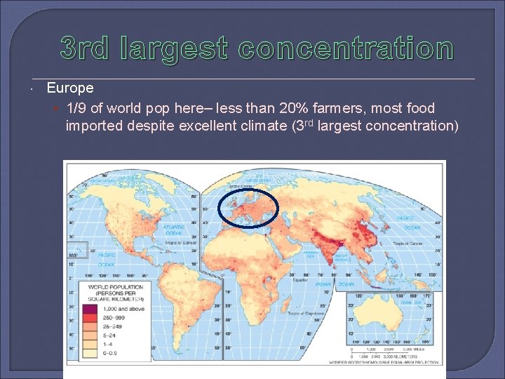 3 rd largest concentration Europe • 1/9 of world pop here– less than 20%