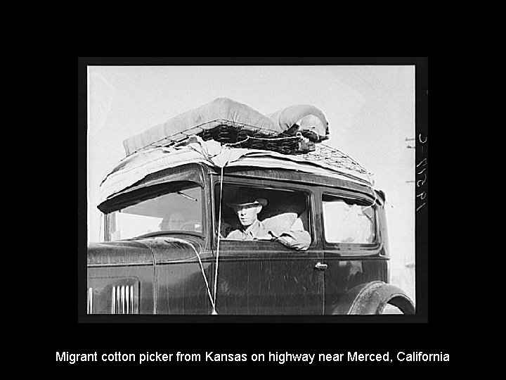 Migrant cotton picker from Kansas on highway near Merced, California 