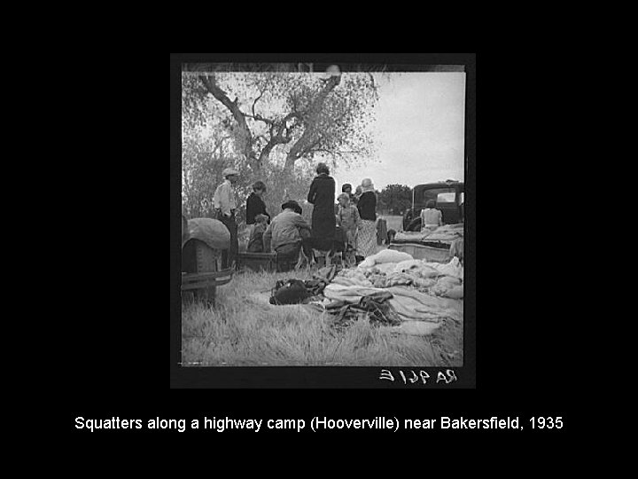 Squatters along a highway camp (Hooverville) near Bakersfield, 1935 