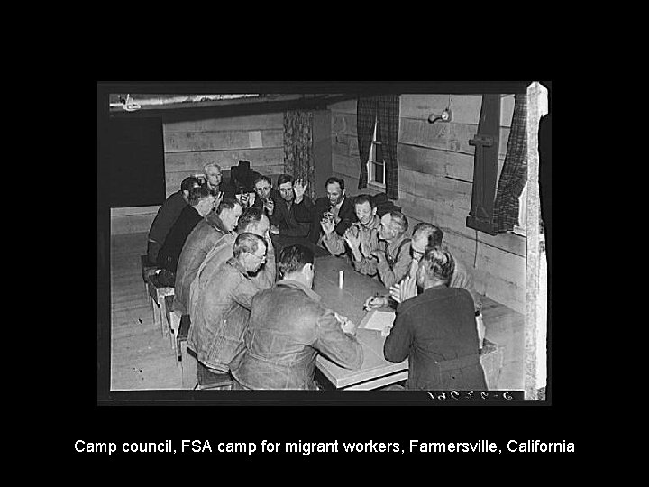 Camp council, FSA camp for migrant workers, Farmersville, California 