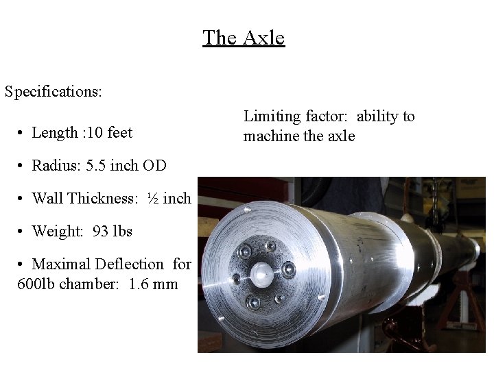 The Axle Specifications: • Length : 10 feet • Radius: 5. 5 inch OD